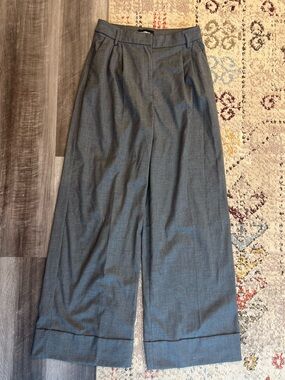 Express High Waisted Wide Leg Pleated Trousers in Gray